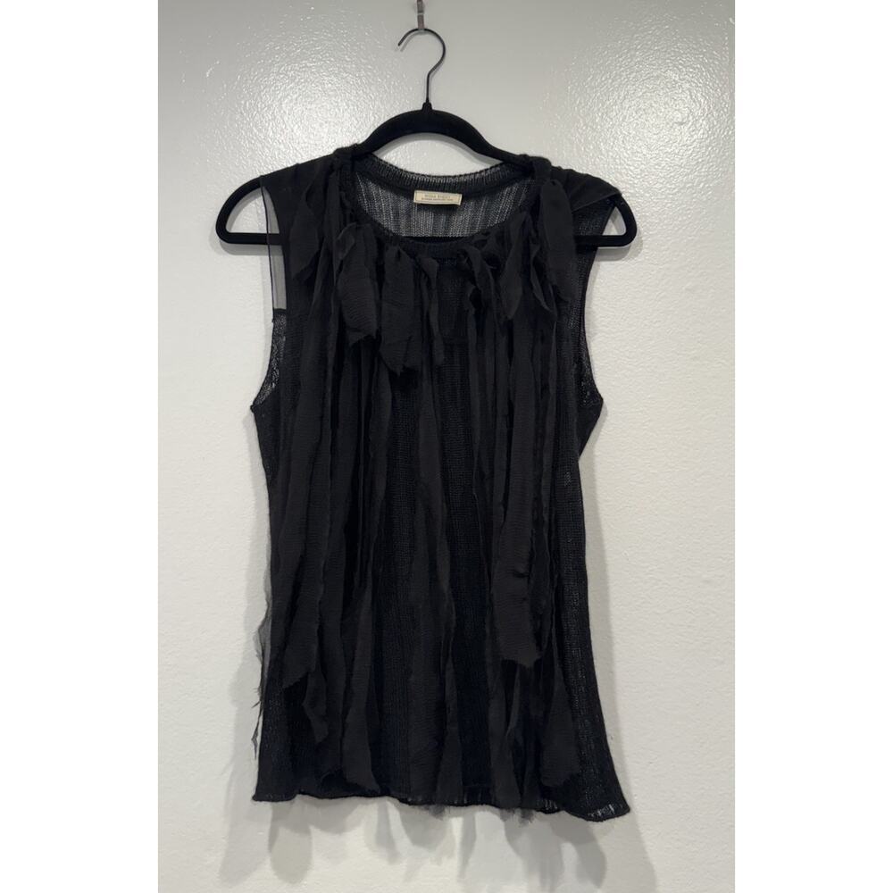 Nina Ricci Black Cashmere Silk Knit Tank Women’s Size Large‎ Fringe Whimsigoth